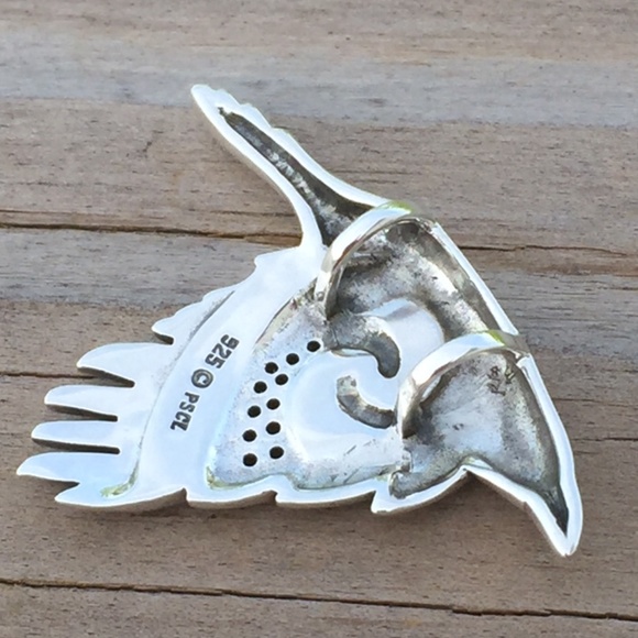 Raven in Flight Pendant .925 Sterling Silver w/ Black CZ and enamel Peter Stone - Picture 3 of 8